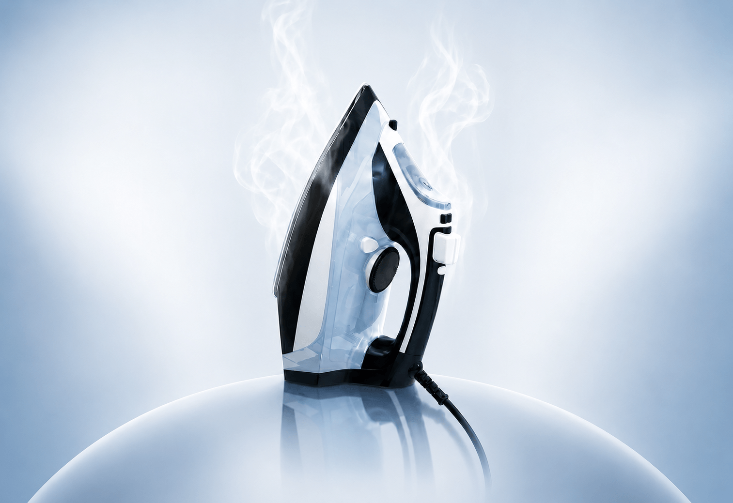 HHI steam iron surrounded by feature cards